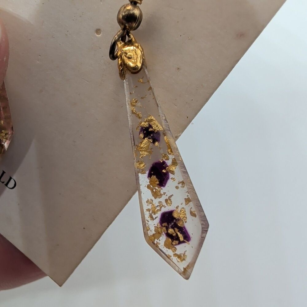 (3) Pair Pierced 23K Hammered Gold inside Dangle Earrings Arrowhead Blue Purple - Picture 11 of 15